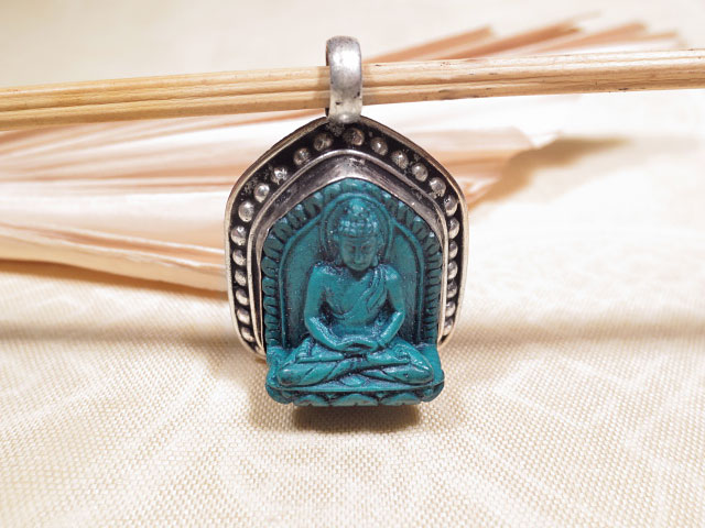 Schönes SILBER Buddha Eye Amulett aus NEPAL Türkis 